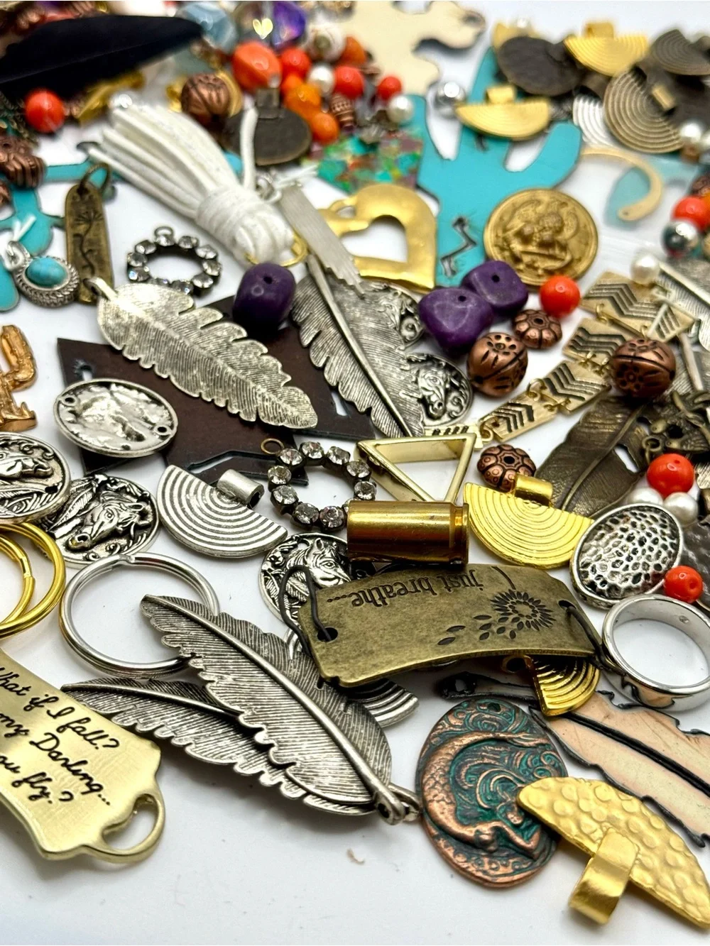 Vintage Western Boho  Mixed Metal and Turquoise Charm Set Findings box 36